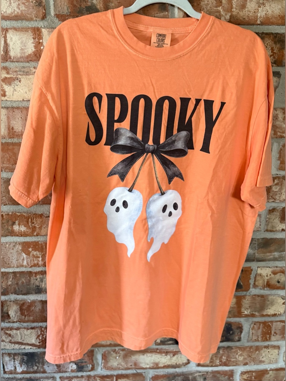 Comfort Colors Orange 'Spooky' Tee with Ghost Bow Graphic